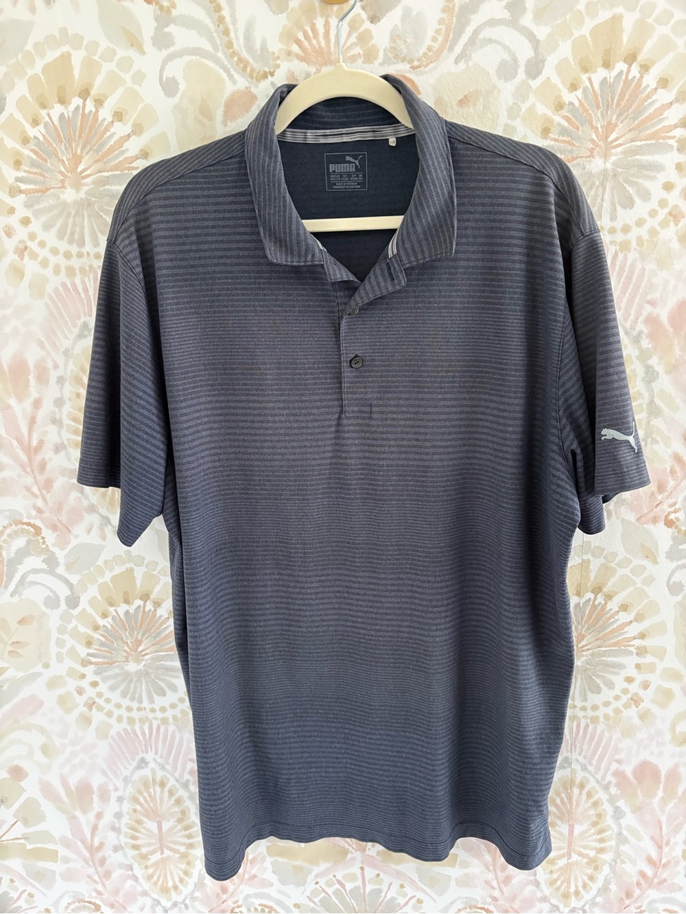 Puma Mens DryCell Golf Polo Shirt XXL Charcoal Grey Striped Short Sleeve